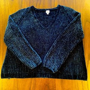 XL, a new day, dark green/blue, chenille sweater, lightly worn